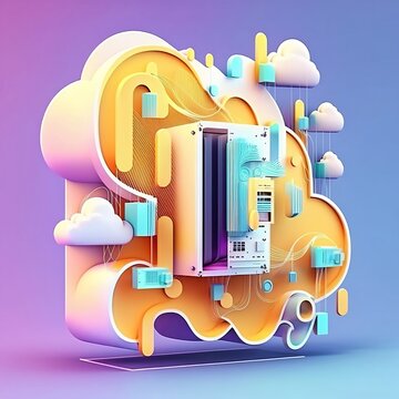 cute cloud computing technology illustration