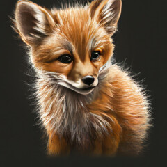 Red Fox Cub Drawing on a Black Background