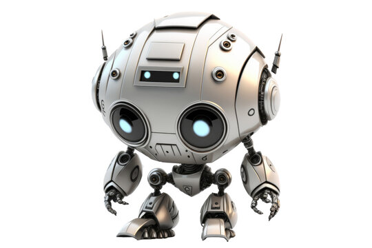 Cute Little Silver, Black and Teal, Robot Assistant Isolated On Transparent Background