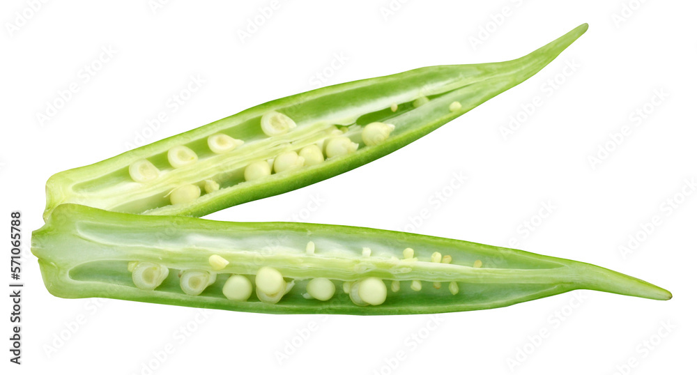 Sticker Sliced okra on white background