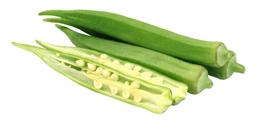 Sliced okra on white background