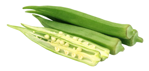 Sliced okra on white background