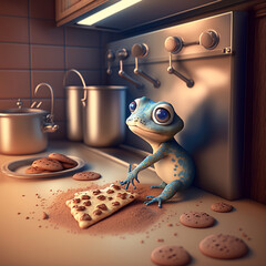 frog in the kitchen, illustration, portrait, mobile screen, cooking - Generative AI