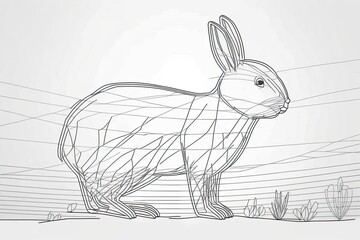Easter Bunny Continuous One Line Drawing. Easter Card Line Art Style with Rabbit . Bunny Minimalist Contour Illustration for Spring Design generative ai