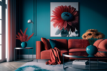 Living room interior design spacy industrial minimalism. Generative AI