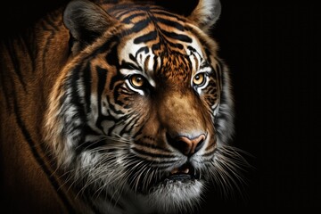 Fototapeta na wymiar Tiger face on black background generative ai