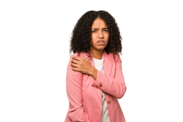 Young african american curly woman isolated having a shoulder pain.