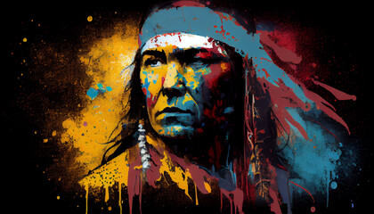 Native American Indian chief. Artwork, digital art portrait. Generative AI