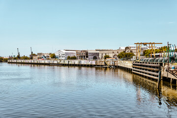 Buenos Aires, Argentina - December 21, 2022: Sights along the shores of the former port adjacent to the Caminito district in Buenos Aires Argentina
