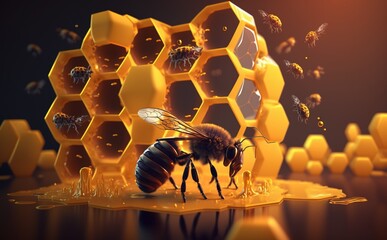 Bees on honeycomb, Generative AI