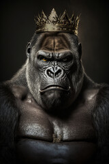 Fototapeta na wymiar Gorilla with crown, Generative AI