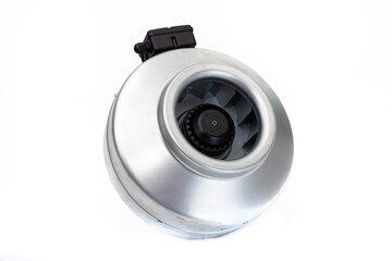 duct round electric fan close-up on a white isolated background
