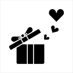 Present gift box icon. Vector illustration on white background. Surprise present linear design.