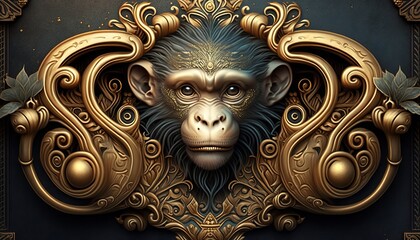 Monkey with ornaments. AI generative. 