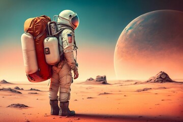 Astronaut Tourist Colonizer on other Planet. Generative AI