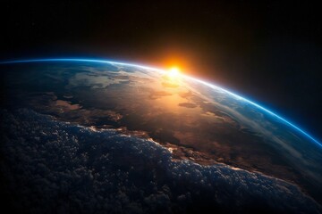 Fototapeta na wymiar Sunset in Space on Earth Horizont. Generative AI