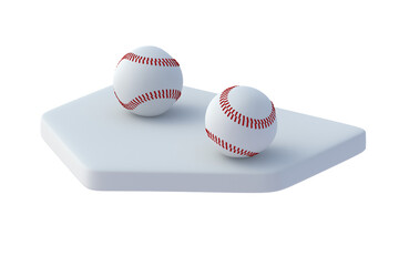Baseball balls on base isolated on white background. Sports equipment. 3d render