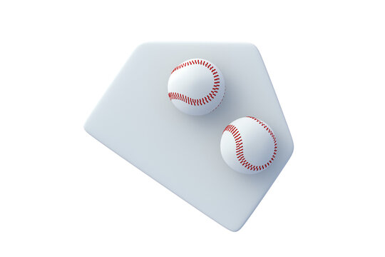 Baseball balls on base isolated on white background. Sports equipment. Top view. 3d render