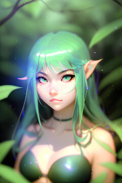 Illustration gr&uuml;ne zauberhafte Waldfee - Generative AI