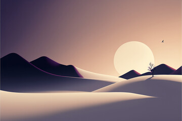 Fototapeta na wymiar sunset in the desert with mountains