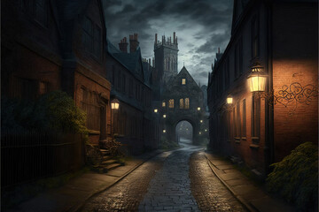 Fototapeta na wymiar dark and terrible streets of the magical and unknown world AI