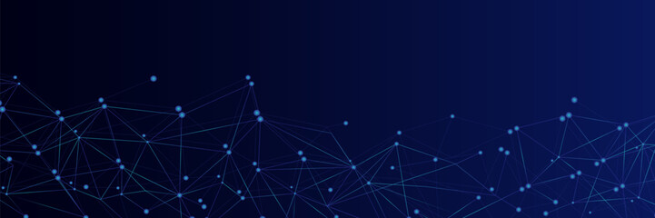 Blue network. Abstract connection on gradient background. 3D Network technology background with dots and lines for desktop. Ai system background. Abstract concept. Line background, network technology