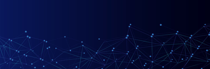 Blue network. Abstract connection on gradient background. 3D Network technology background with dots and lines for desktop. Ai system background. Abstract concept. Line background, network technology