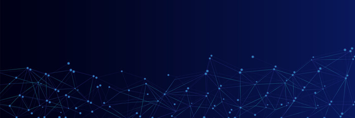 Blue network. Abstract connection on gradient background. 3D Network technology background with dots and lines for desktop. Ai system background. Abstract concept. Line background, network technology