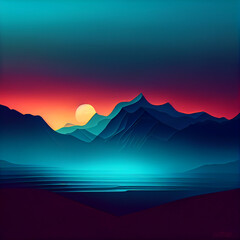 simple landscape mountains sunset background