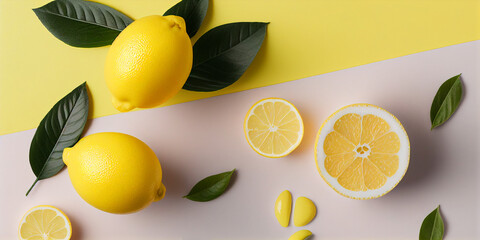 lemon, flat lay, lemon leaf, hesperides, mediterranean