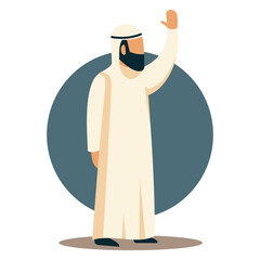 Muslim man greets with raised hand vector illustration