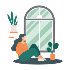 Women resting relaxing at home vector flat illustration