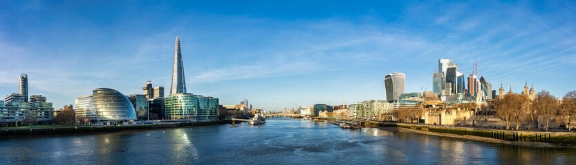 Fototapeta na wymiar Skyline panorama of London south bank and financial district 