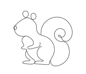 Line art squirrel concept. Forest dweller, fauna and wild life, mammal. Aesthetics and elegance. Graphic element for website. Fashion and trend. Cartoon flat vector illustration