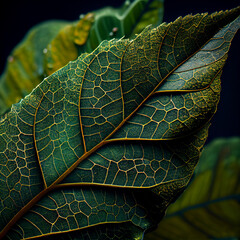 Leaf texture surface, leaves veins macro photography. Generative AI