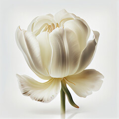 Fototapeta na wymiar White tulip flower, realistic tulips plant watercolor illustration. Generative AI