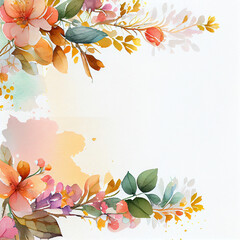 Watercolor wild flowers background, aquarelle spring flowers illustration. Generative AI