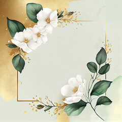 Watercolor white and golden flowers background, spring flowers illustration. Generative AI