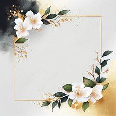 Watercolor white and golden flowers background, spring flowers illustration. Generative AI