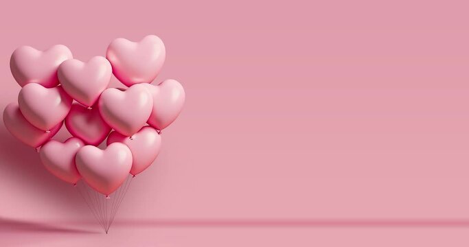 Heart shape from a light pink balloon flying on a pink background. 4K Animation loop Love Heart Romance Valentines Day