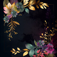 Obraz premium Watercolor flowers on black background, spring flowers illustration. Generative AI