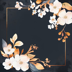 Watercolor white and golden flowers on black background illustration. Generative AI