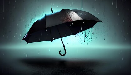 black umbrella with rain, bad day concept, illustration, Generative, AI