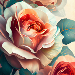 Watercolor roses flowers greeting card background. Generative AI