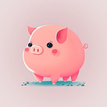 Little pretty pig, cartoon character, digital art.	