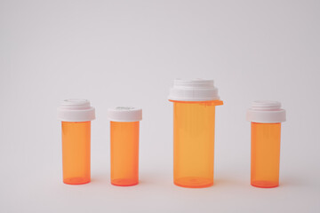 The group set of orange medication vial for pharmacy and container, mock up on white background.
