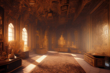Intricate Highly Detailed Majestic Room Yellow Sunlight Illuminates the Room Generative AI Illustration