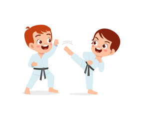 cute little kid training karate with friend together © Colorfuel Studio