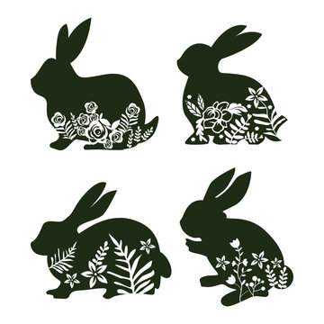 Cute Floral Easter bunny rabbit Silhouette. Design Files for Cricut and Laser Cut