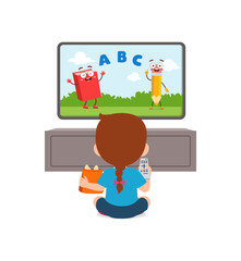 little kid watching television and feel happy